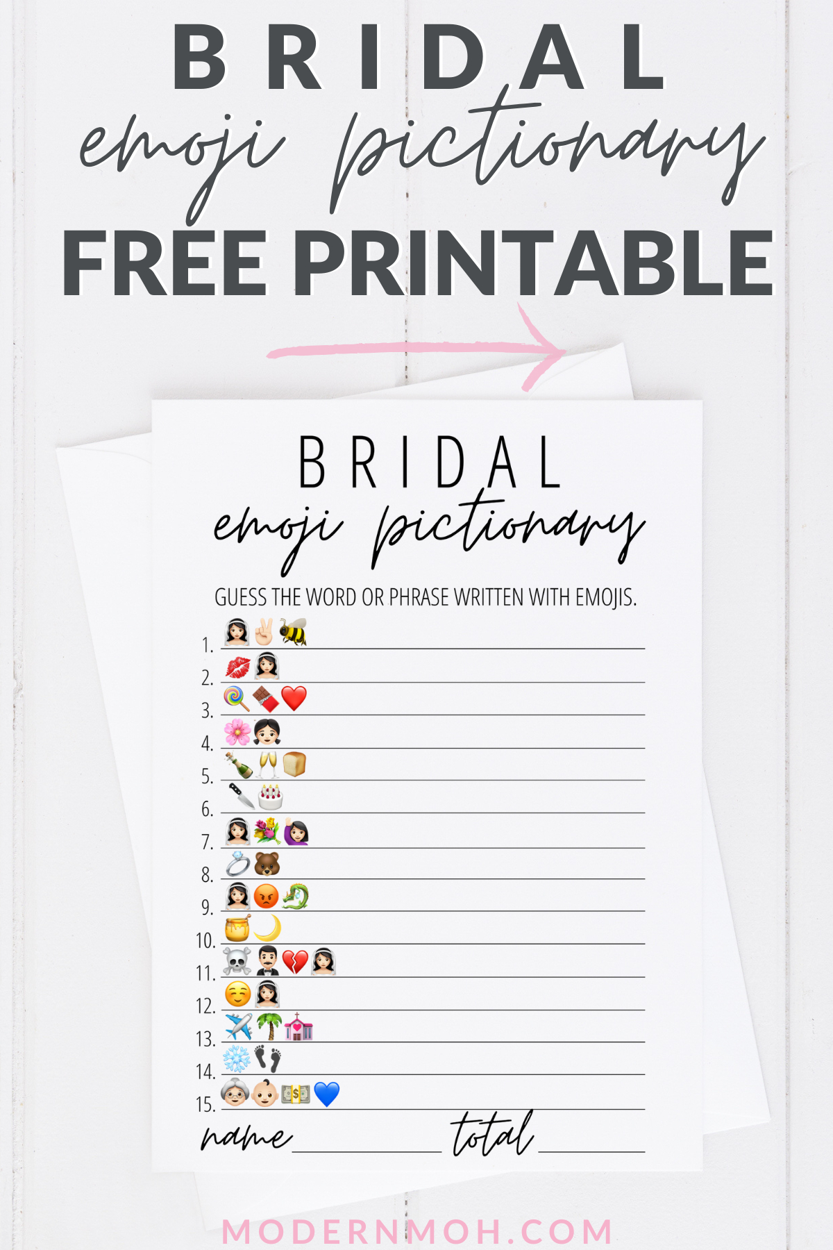 Bridal Emoji Pictionary Free Printable | Bridal Shower Games Free inside Emoji Bridal Shower Game Free Printable