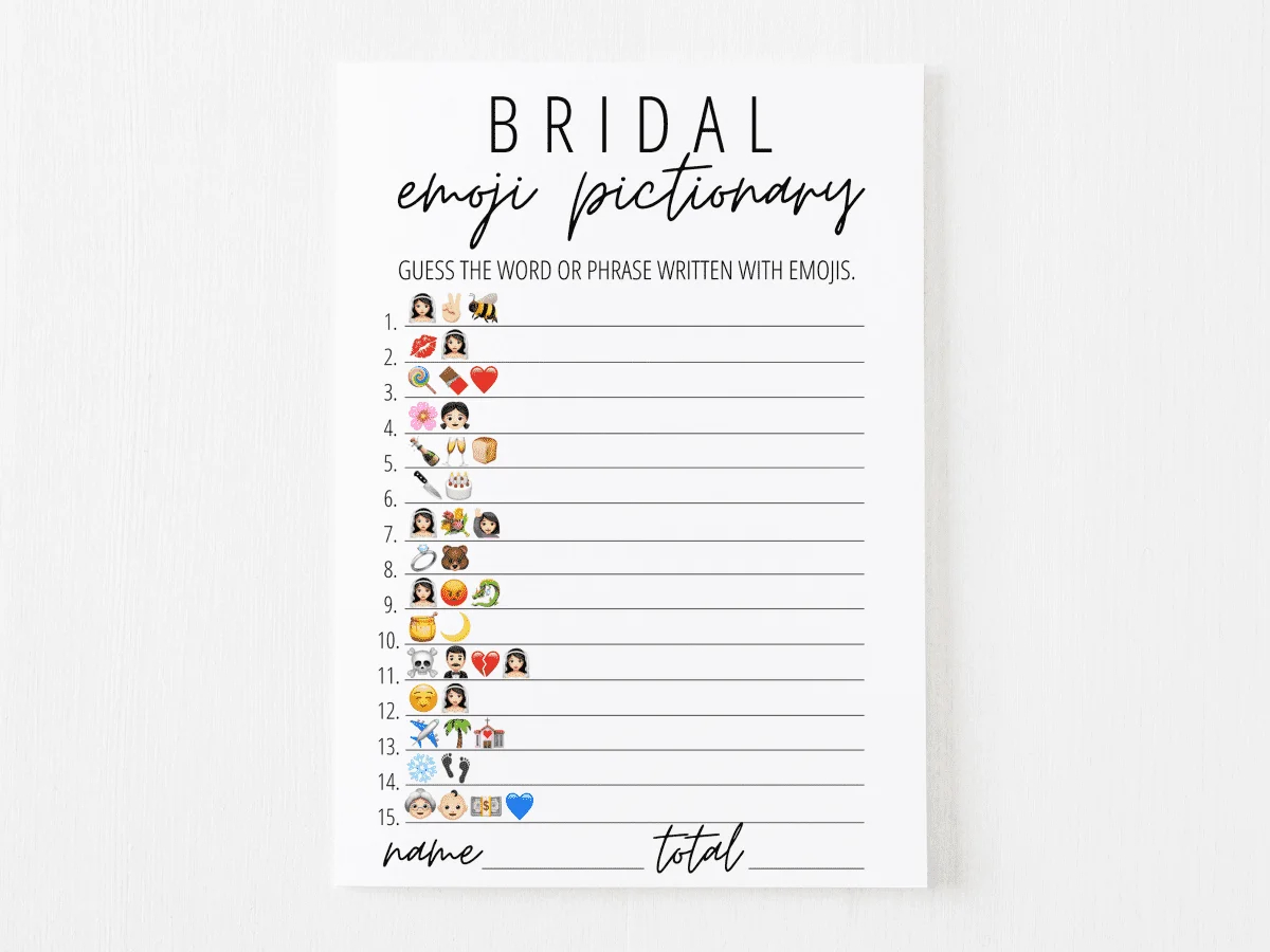 Bridal Emoji Pictionary Free Printable | Modern Moh intended for Emoji Bridal Shower Game Free Printable
