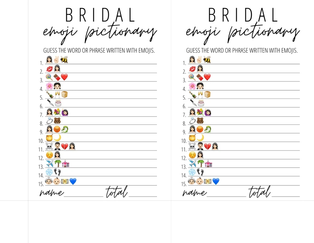 Bridal Emoji Pictionary Free Printable | Modern Moh within Wedding Emoji Pictionary Free Printable