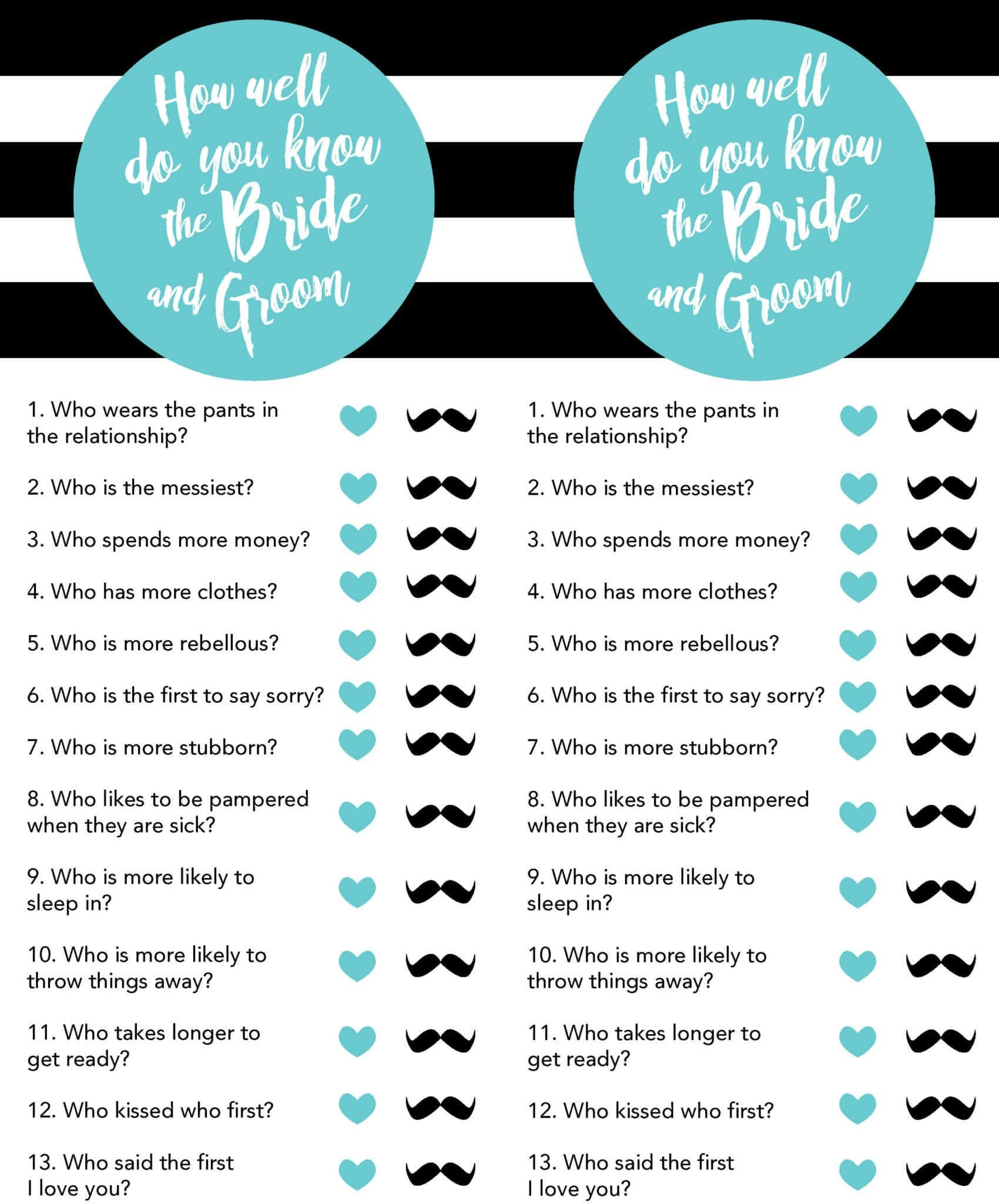 Bridal Shower Games Free Printables - Lou Lou Girls intended for Free Bridal Shower Printables