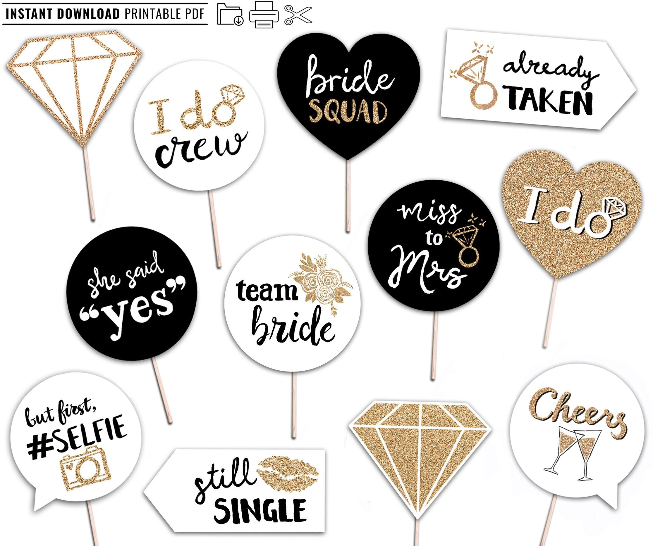 Bridal Shower Printable Photo Booth Props Instant Download Gold within Free Printable Photo Booth Props Bridal Shower