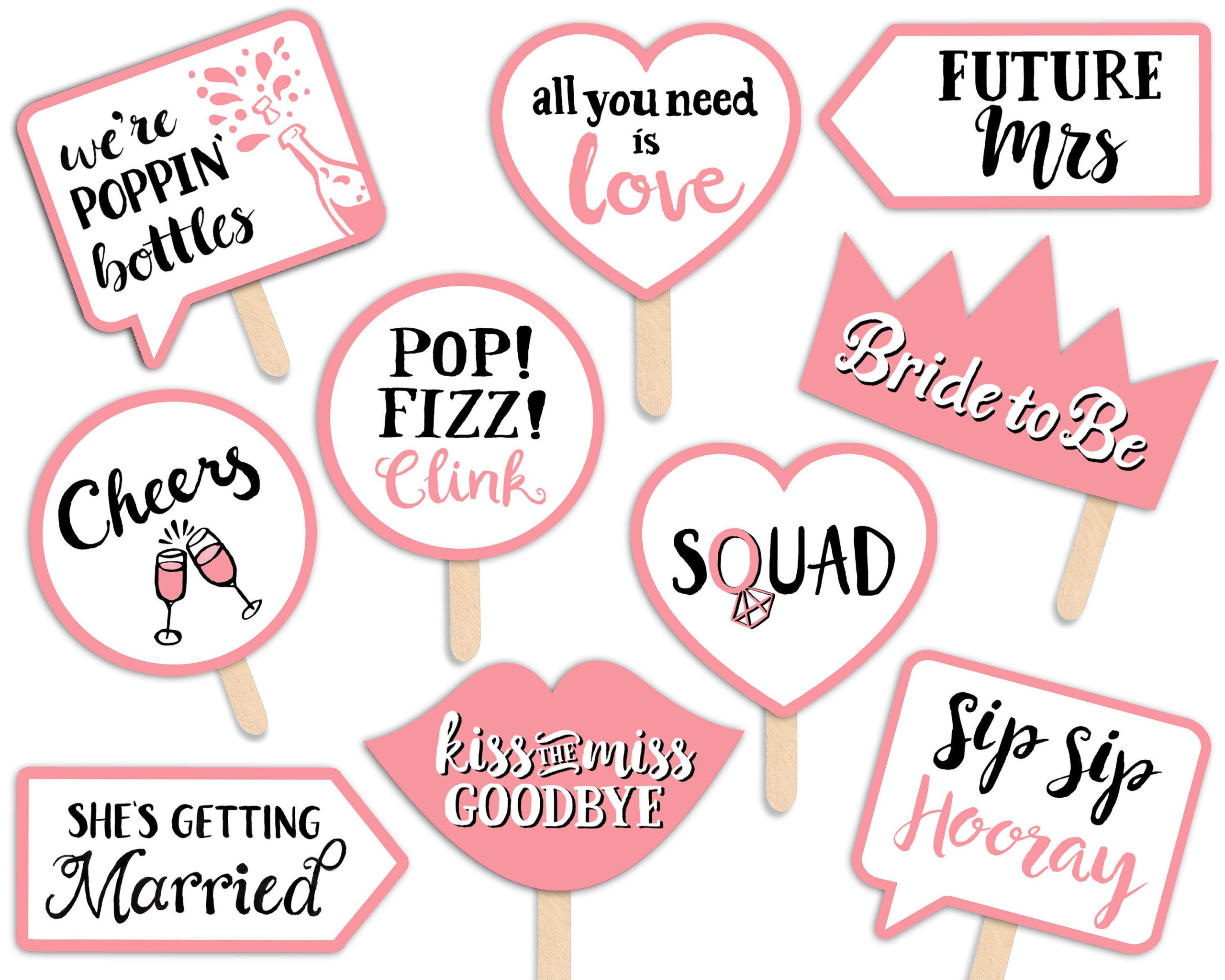 Bridal Shower Printable Photo Booth Props Pink And White 10 Hand in Free Printable Photo Booth Props Bridal Shower