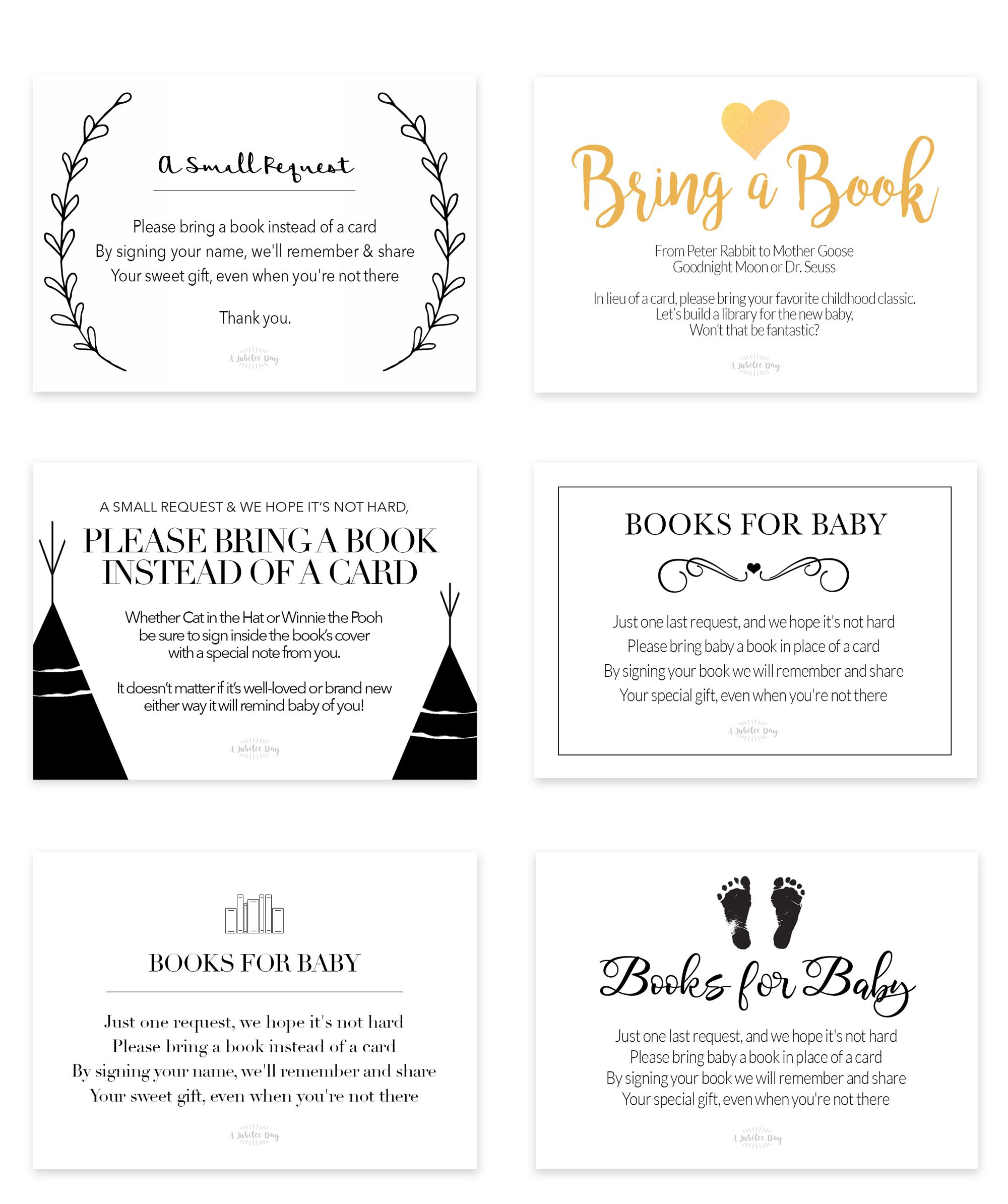 Bring A Book Instead Of Card (Free Printable!) - A Jubilee Day intended for Bring A Book Instead Of A Card Free Printable