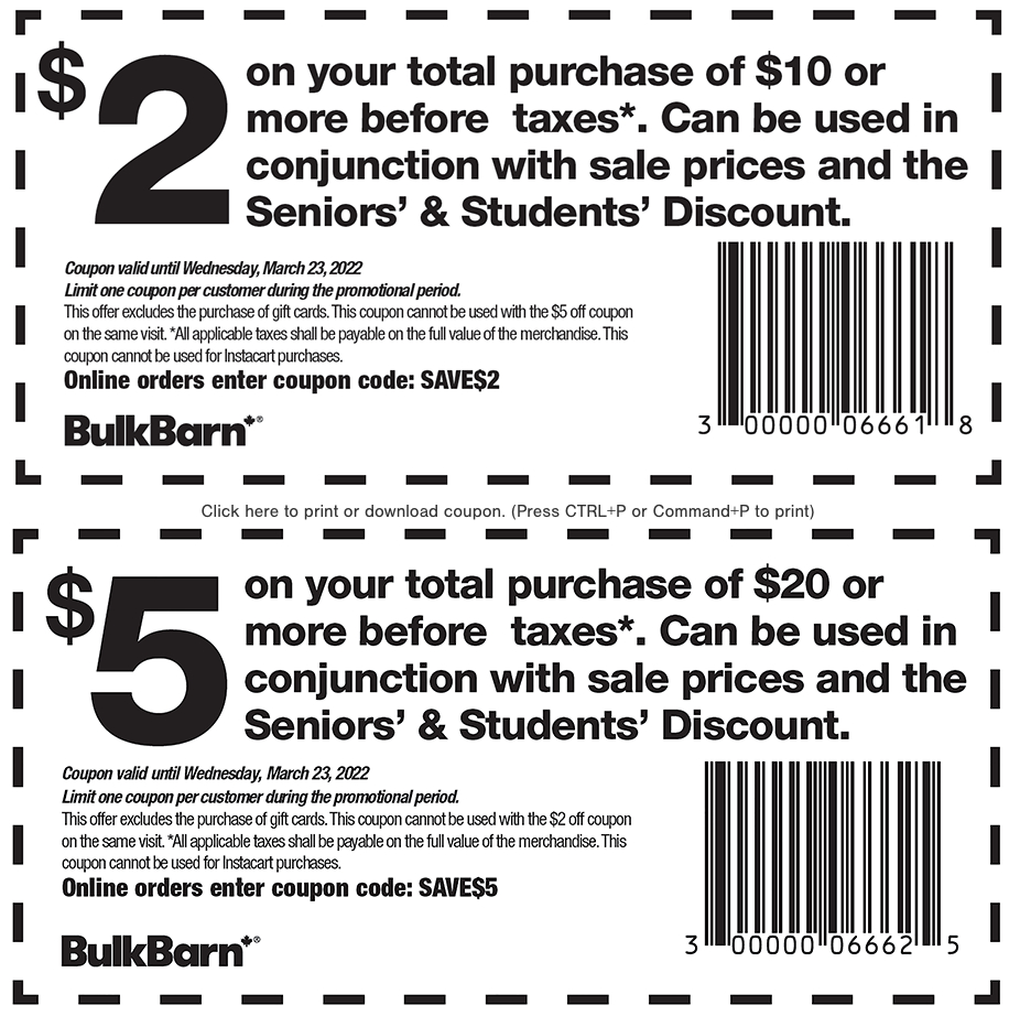 Bulk Barn Canada Coupons And Flyer Deals: Save $2 To $5 Off Your with regard to Free Online Printable Grocery Coupons Canada