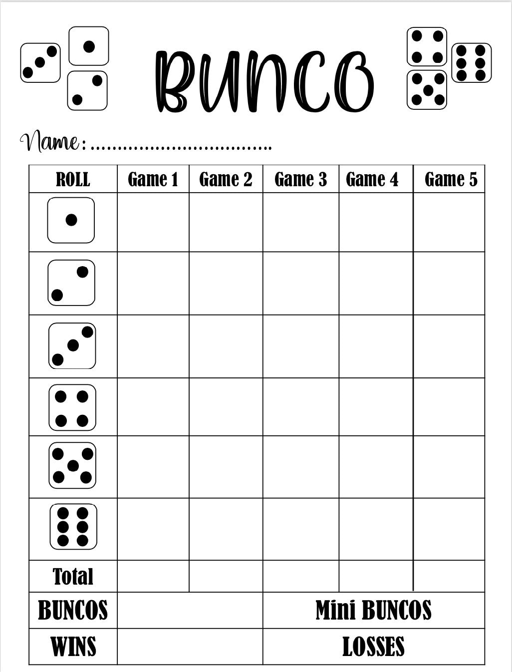 Bunco Score Card - Bunco Scoresheet - Bunco Score Pads - Printable File - Pdf Download 8.5X11 intended for Free Printable Bunco Game Sheets