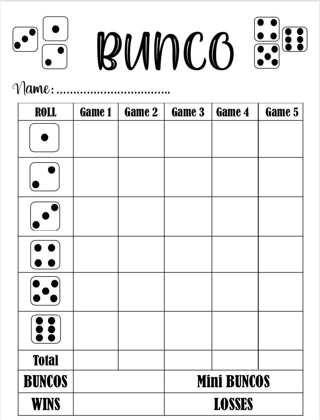 Bunco Score Card - Bunco Scoresheet - Bunco Score Pads - Printable File - Pdf Download 8.5X11 within Printable Bunco Score Cards Free