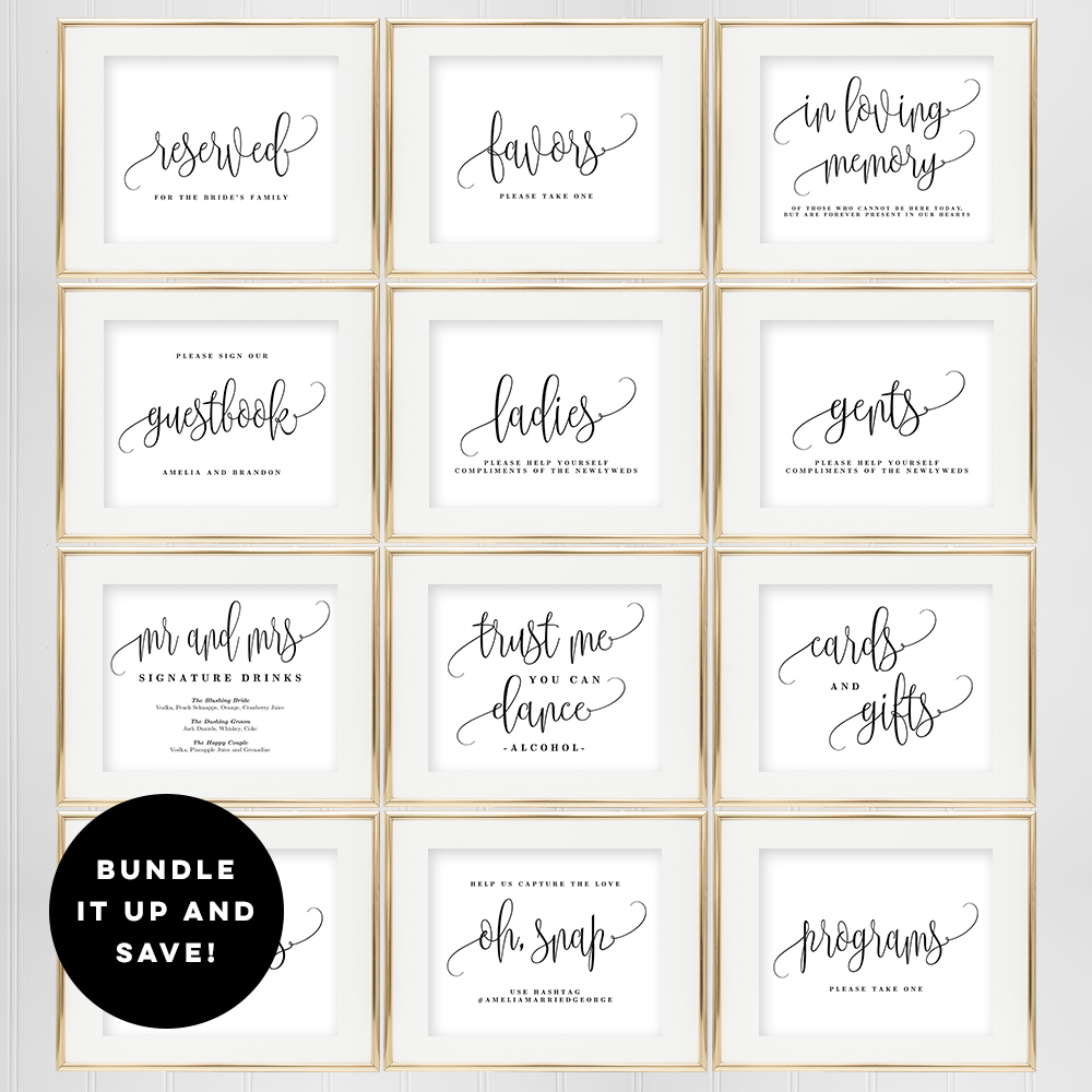 Bundle Deal! Wedding Sign Templates Set Lovely Calligraphy #Lcc intended for Free Printable Wedding Signs