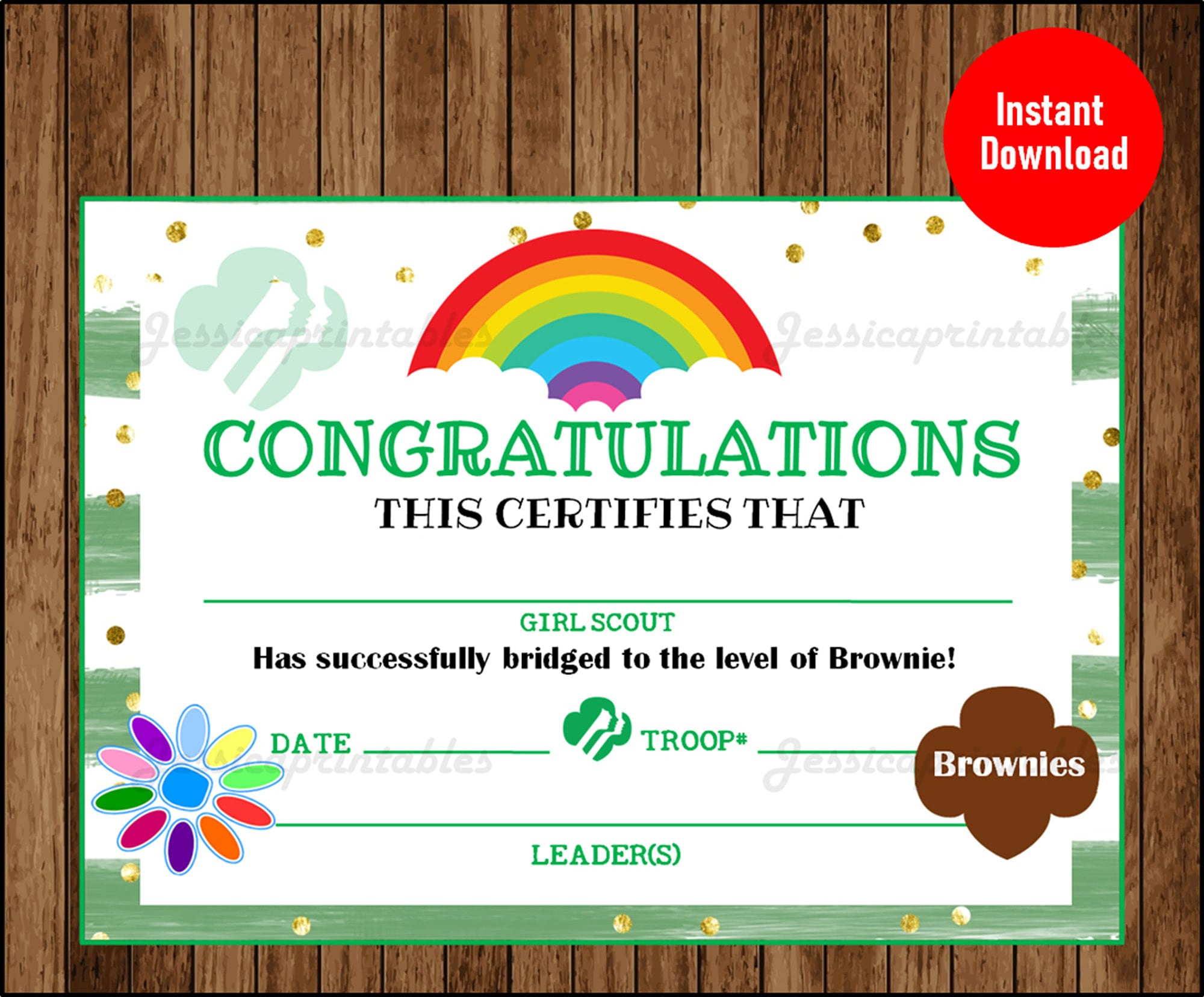 Buy Printable Daisy To Brownie Certificate, Printable Girl Scout within Daisy Girl Scout Certificates Printable Free