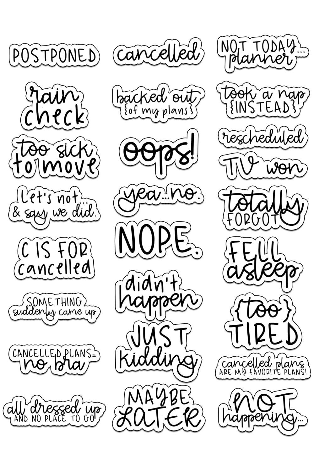 Cancelled Stickers - Free Cancelled Planner Stickers | Printable for Bullet Journal Stickers Free Printable Black And White