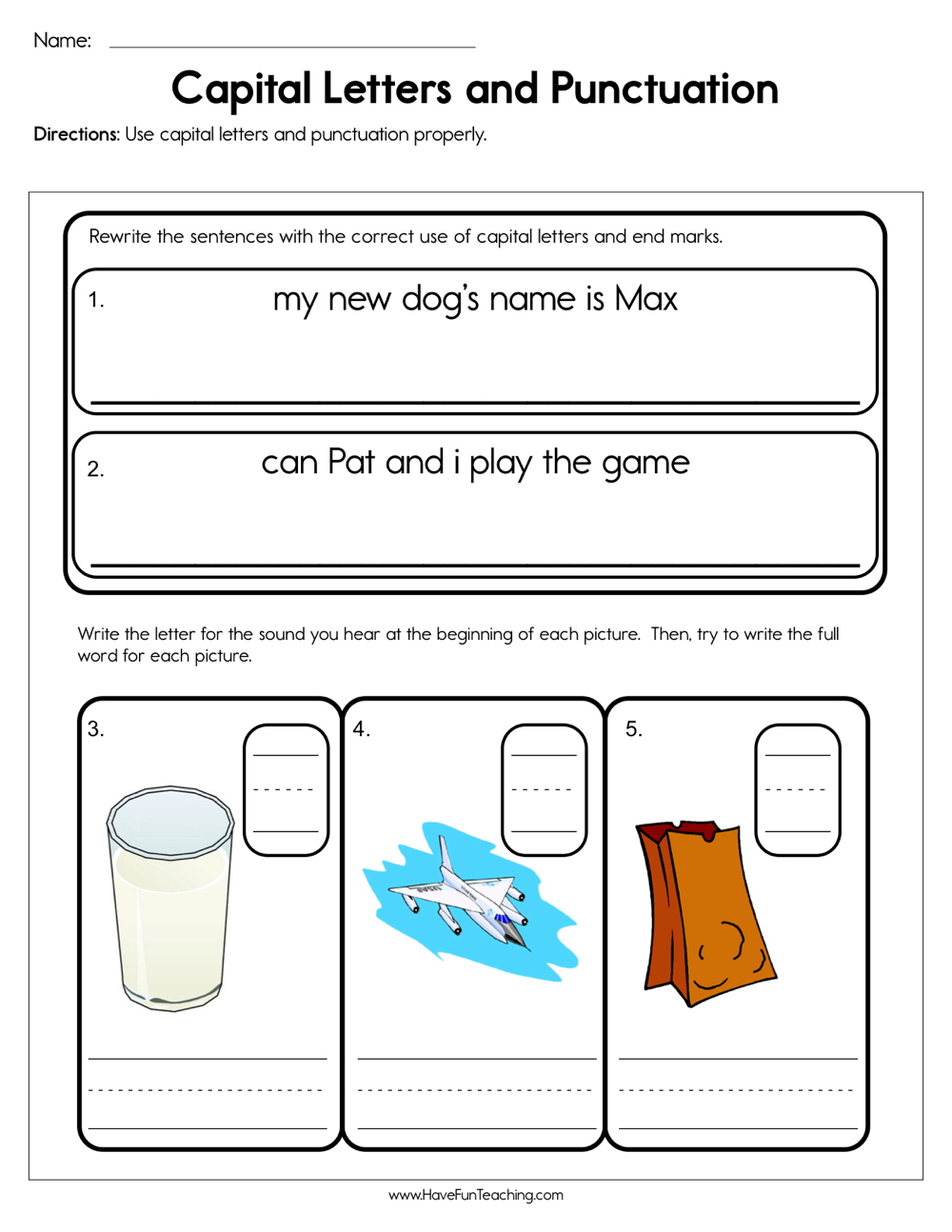 Capital Letters And Punctuation Worksheet - Have Fun Teaching pertaining to Free Printable Worksheets for Punctuation and Capitalization