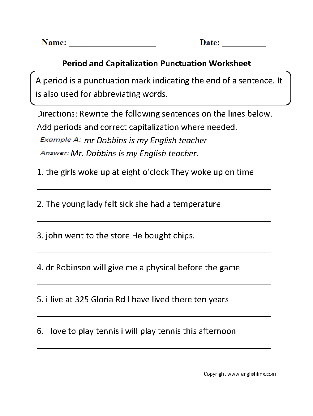 Capitalization And Punctuation Practice within Free Printable Worksheets For Punctuation And Capitalization