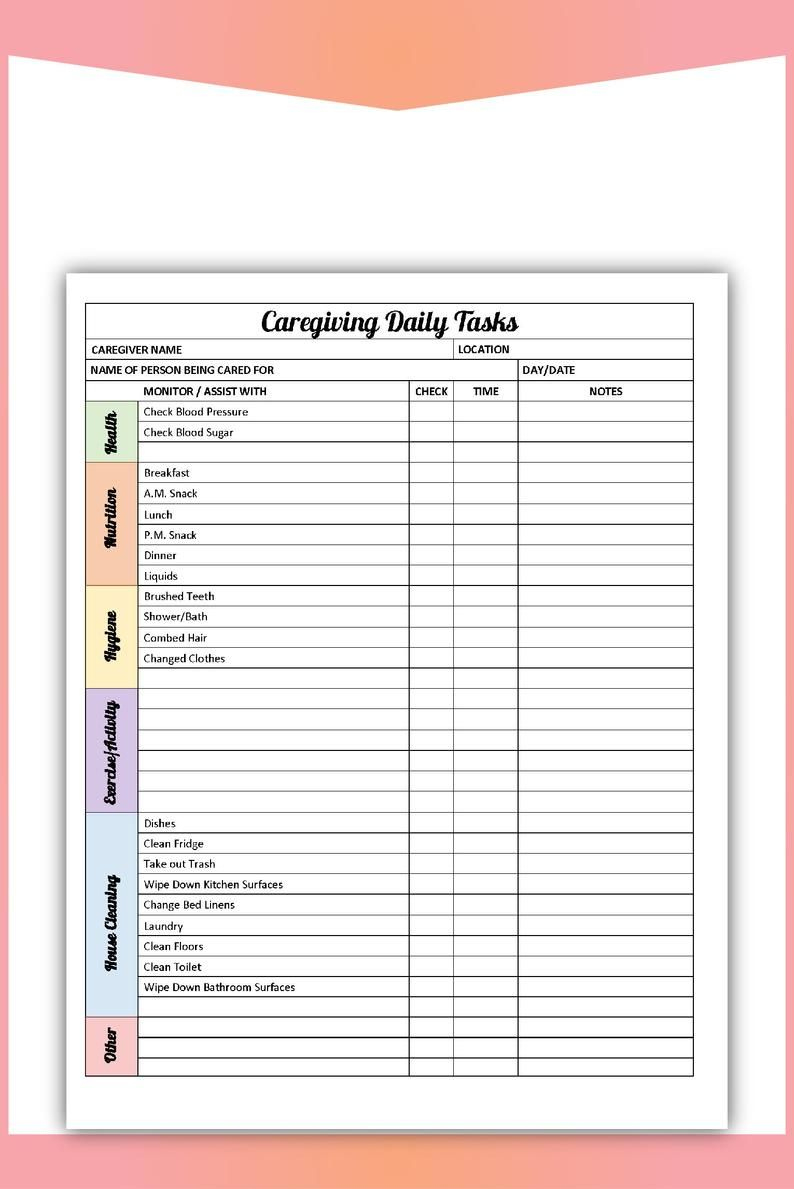 Care Giving Caregiver Daily Tasks Form Printable Pdf &amp;amp; Jpg, Fill pertaining to Free Printable Caregiver Forms