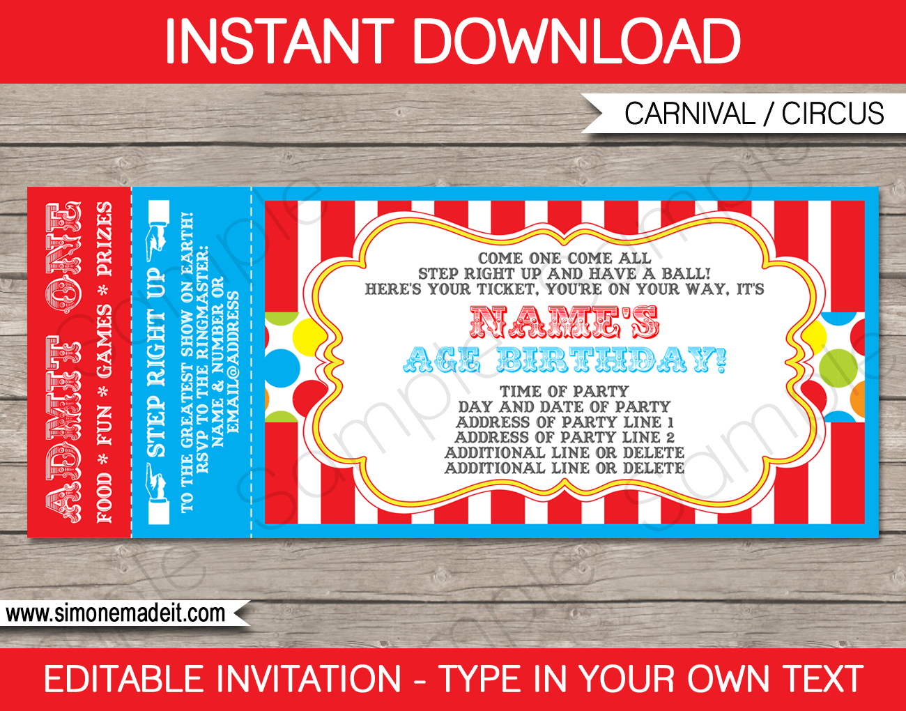 Carnival Ticket Invitation Template - Colorful pertaining to Free Printable Ticket Invitations