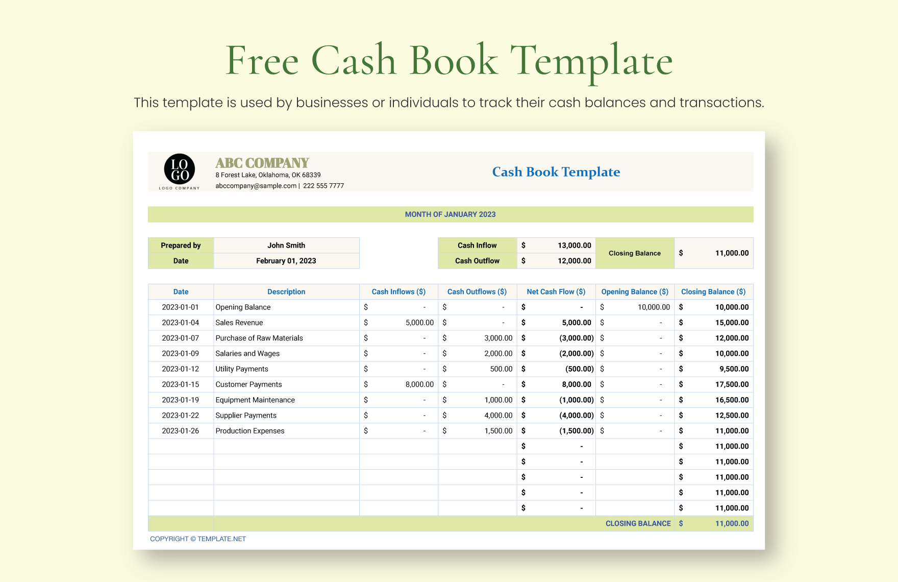 Cash Book Spreadsheet Template In Excel, Google Sheets - Download with Free Cash Book Template Printable
