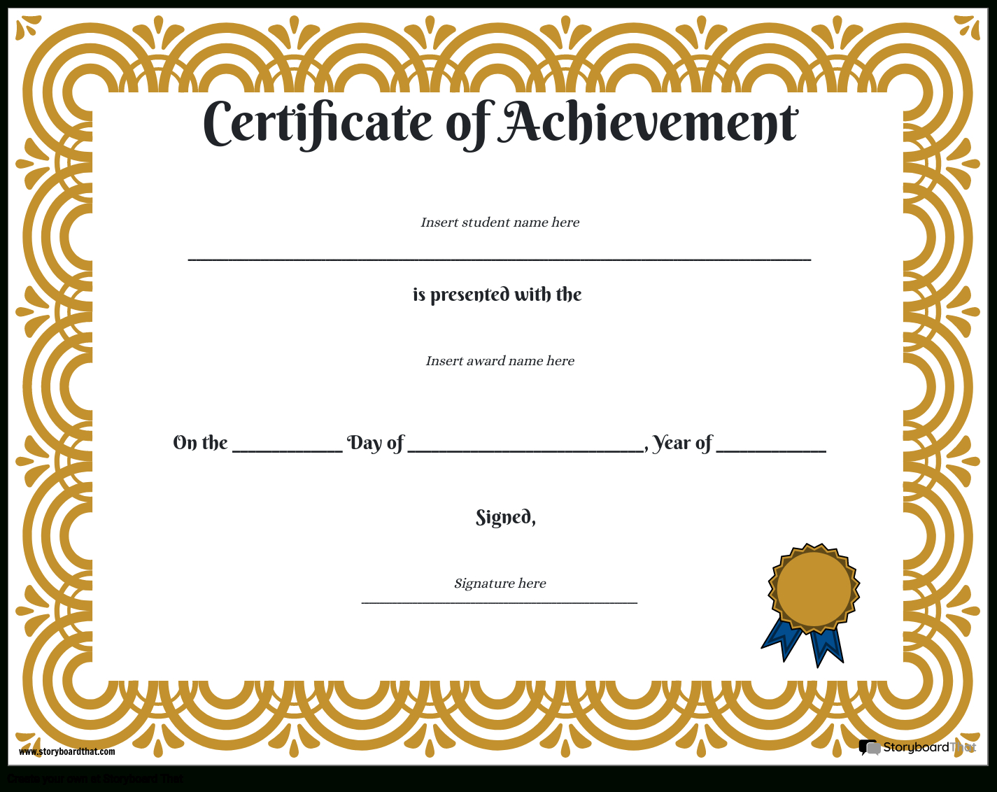 Certificate Of Achievement Storyboardworksheet-Templates within Free Printable School Achievement Certificates