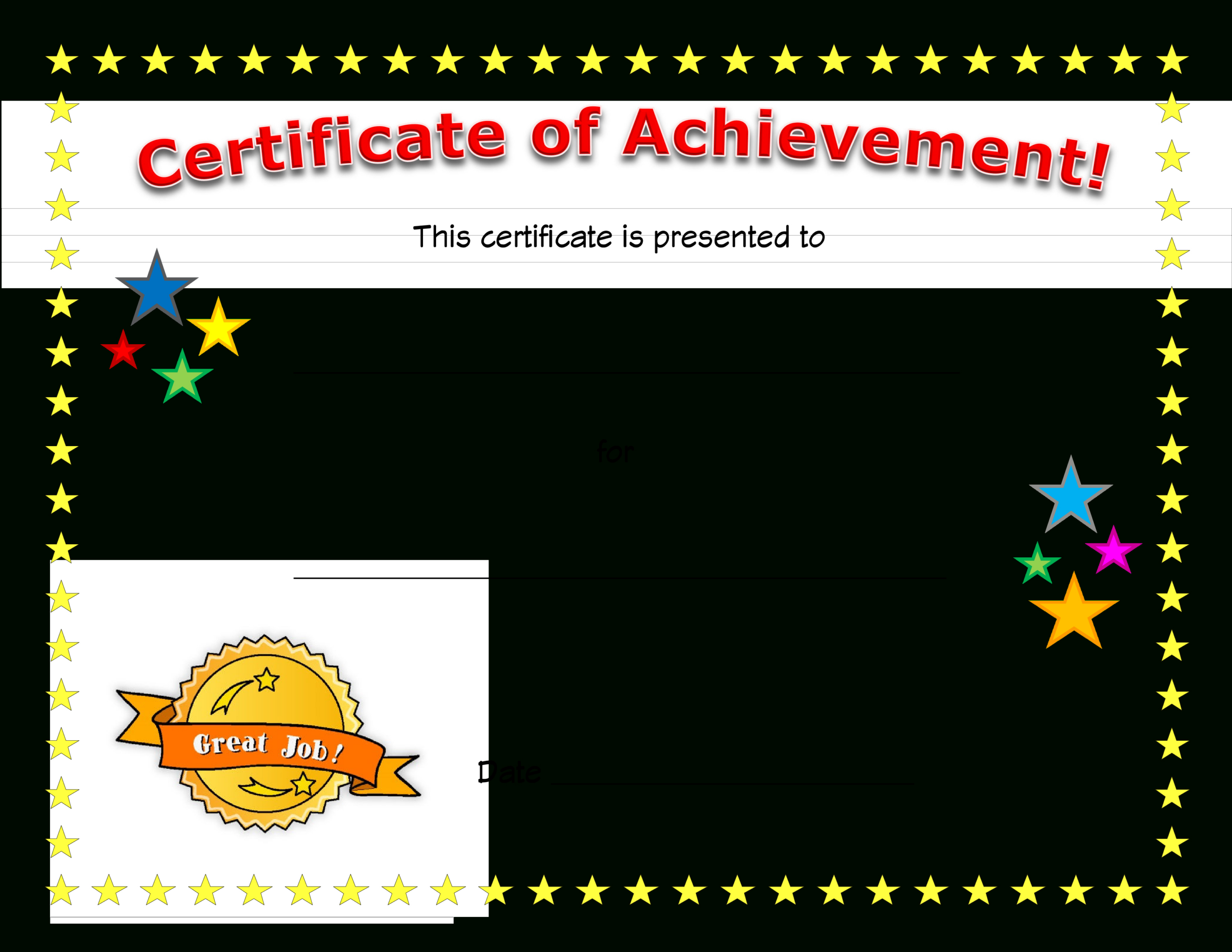 Certificate Of Achievement With Stars And Ribbons intended for Free Printable Blank Certificates of Achievement