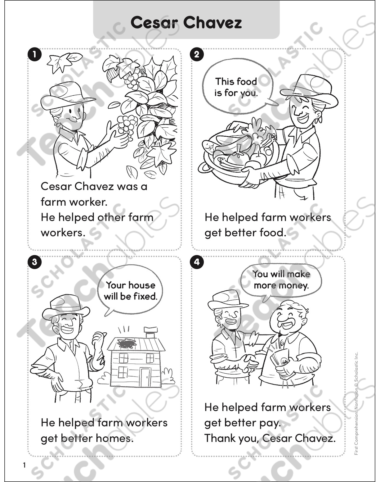 Cesar Chavez: First Comprehension (Nonfiction) | Printable Skills with Cesar Chavez Free Printable Worksheets