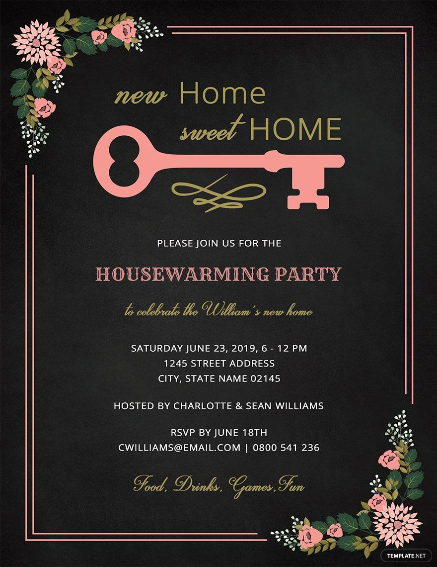 Chalkboard Housewarming Invitation Template In Psd, Word for Free Printable Housewarming Invitations Cards