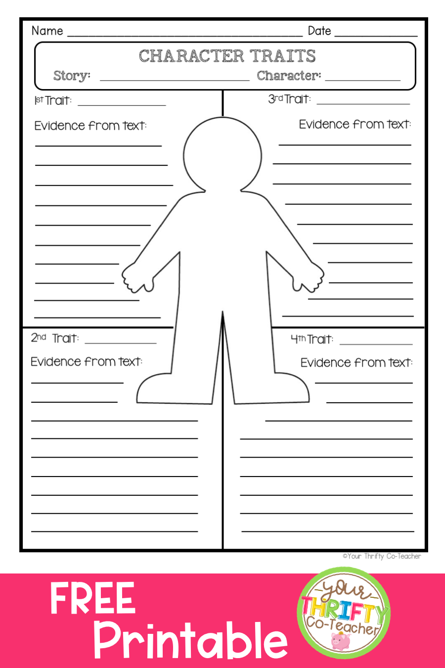 Character Traits Graphic Organizer Worksheet | Character Trait in Free Printable Character Traits Graphic Organizer