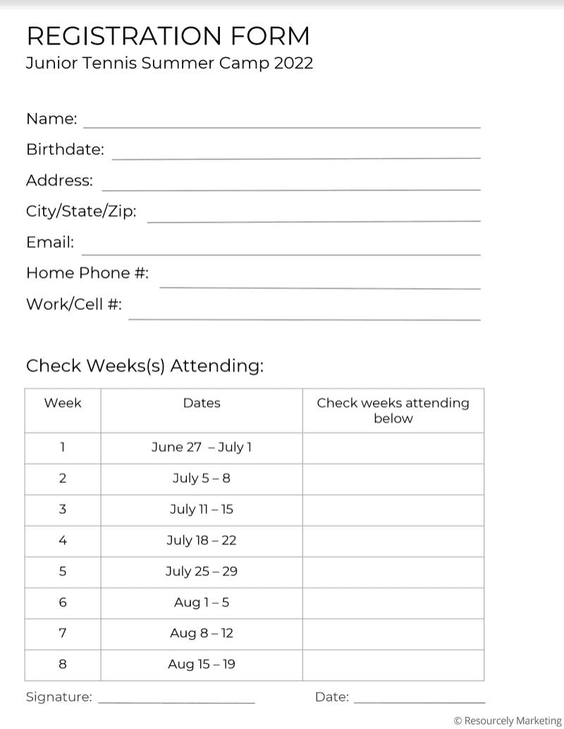 Cheat Sheet For Writing A Blog Post | Resourcely Marketing pertaining to Free Printable Summer Camp Registration Forms