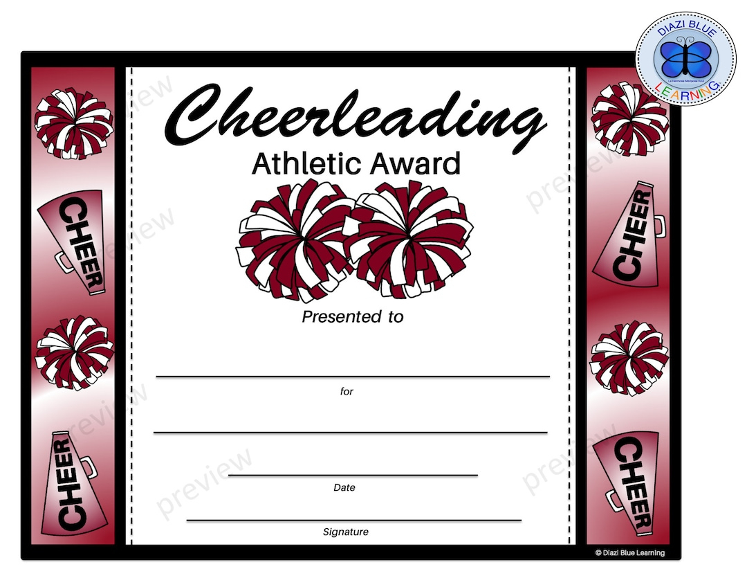 Cheerleading Certificate, Cheerleading Award, Editable Cheerleading Certificate, Editable Certificates, Certificates, Awards, Templates - Etsy regarding Free Printable Cheerleading Certificates