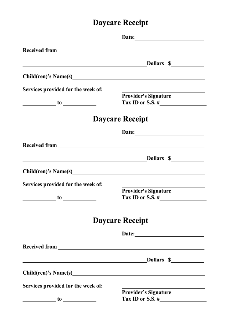 Child Care Receipt Template - Fill Online, Printable, Fillable pertaining to Free Printable Daycare Receipts