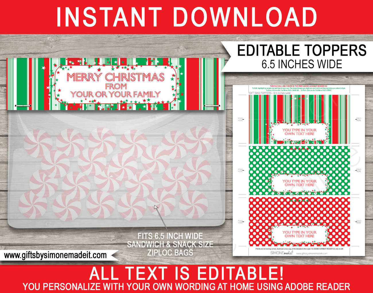 Christmas Bag Toppers (Patterns) - 6.5 Inch Wide for Free Printable Christmas Bag Toppers