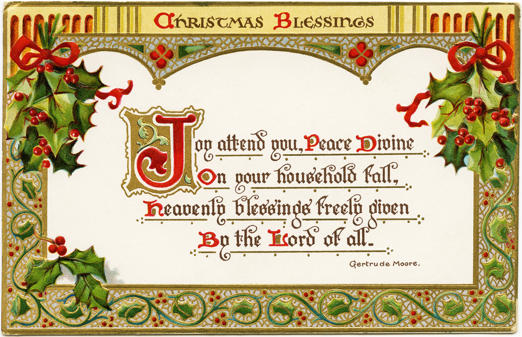 Christmas Blessings ~ Free Vintage Postcard Graphic - The Old inside Free Printable Christian Christmas Greeting Cards