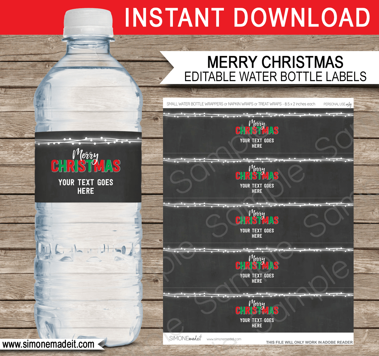 Christmas Chalkboard Water Bottle Labels Template - Red &amp;amp; Green for Christmas Water Bottle Labels Free Printable