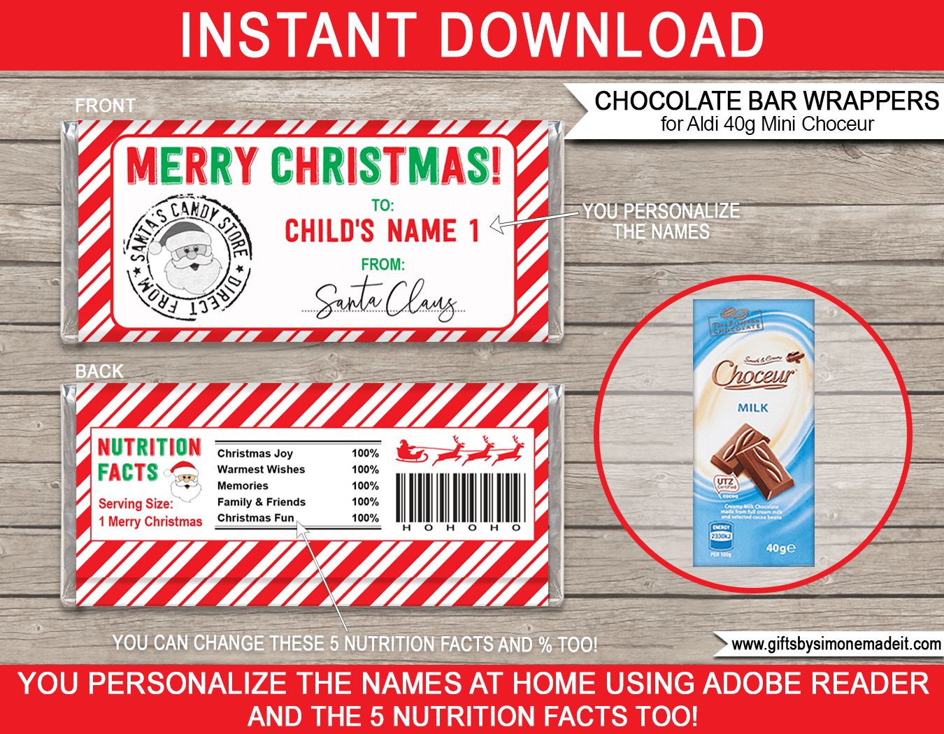 Christmas Chocolate Bar Wrappers From Santa (Mini Choceur) - Red &amp;amp; Green pertaining to Free Printable Christmas Candy Bar Wrappers