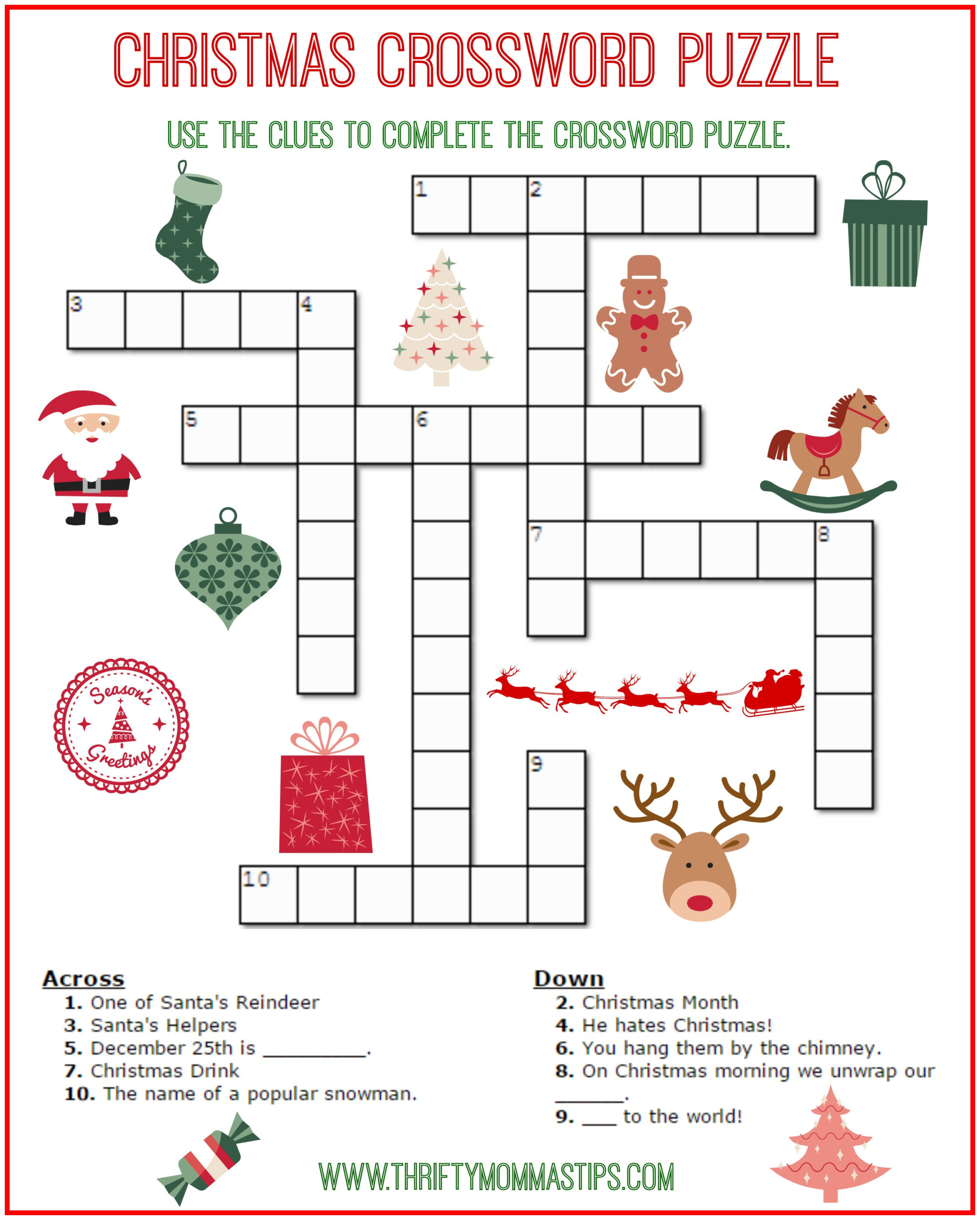 Christmas Crossword Puzzle Printable - Thrifty Momma&amp;#039;S Tips with Free Printable Christmas Games And Puzzles