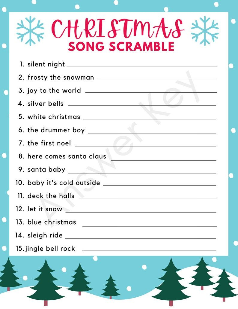 Christmas Game Christmas Song Scramble Party Game Word Scramble pertaining to Christmas Song Scramble Free Printable