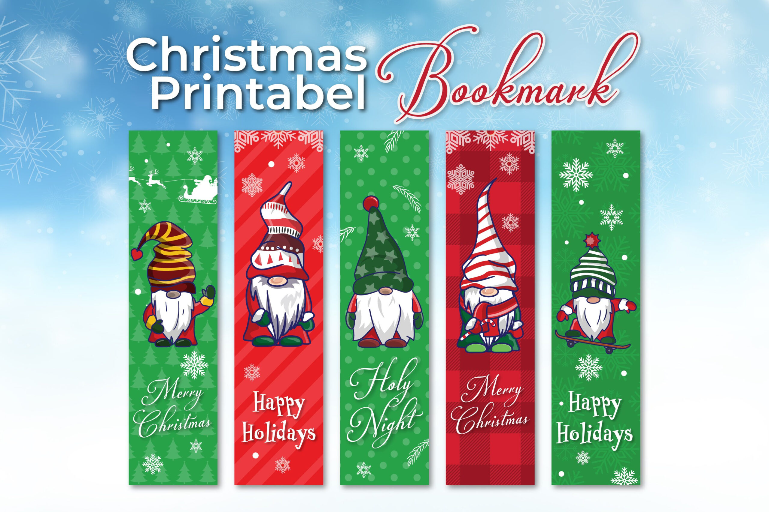 Christmas Gnome Printable Bookmark Template throughout Free Printable Bookmarks For Christmas