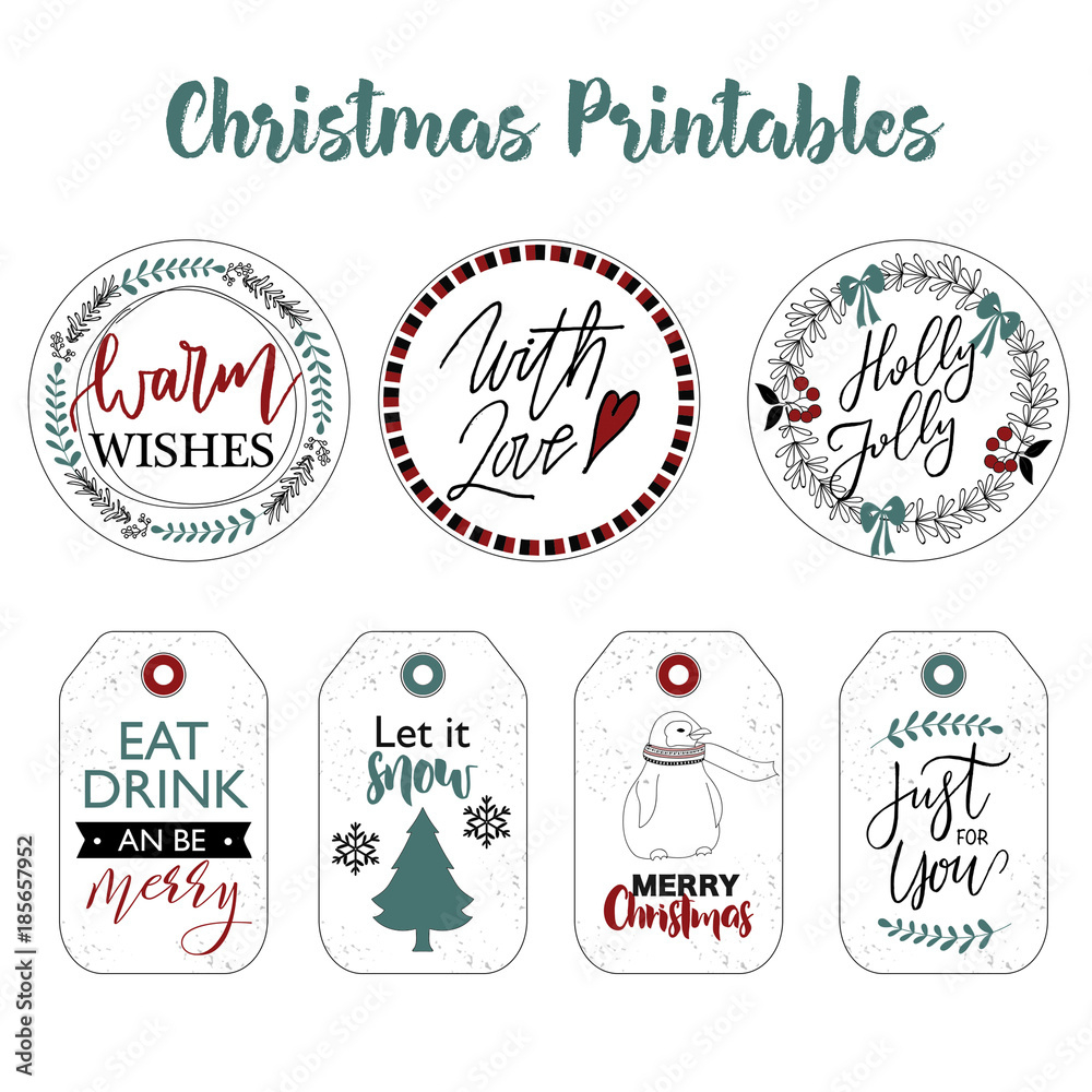 Christmas Labels And Stickers Design With Winter Elements with Christmas Labels Free Printable Templates