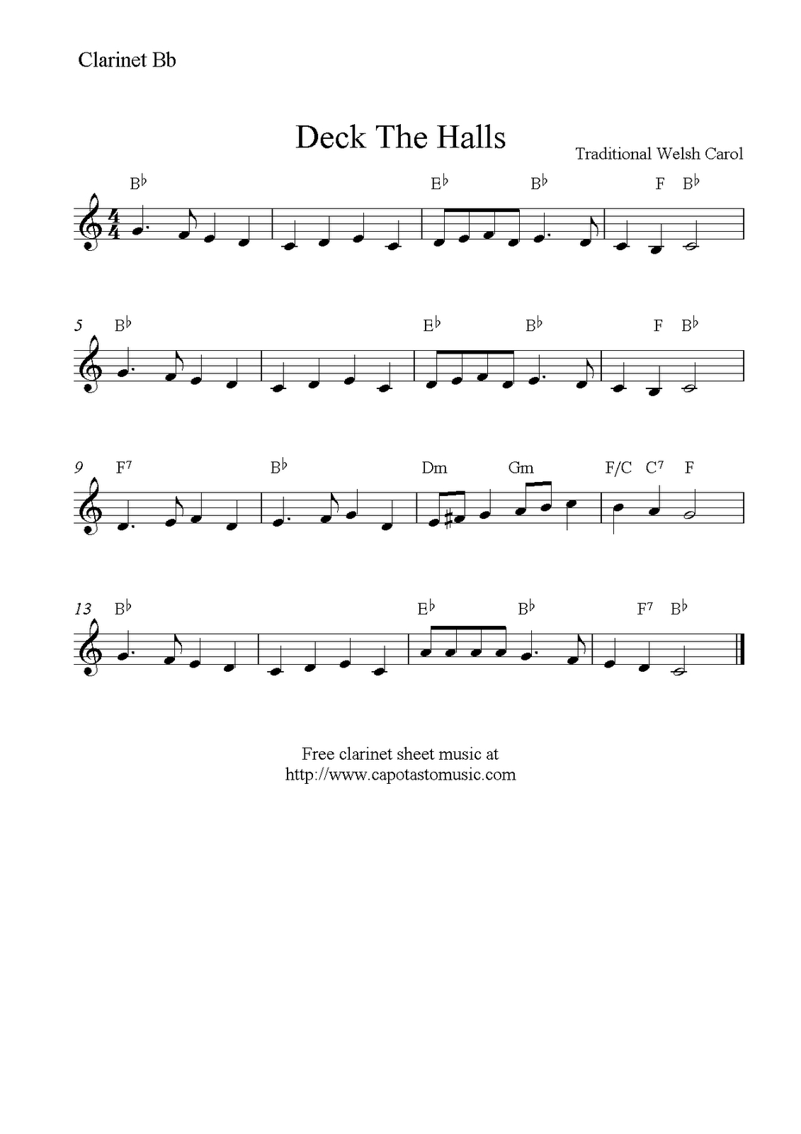 Christmas Music For Clarinet for Free Printable Clarinet Music