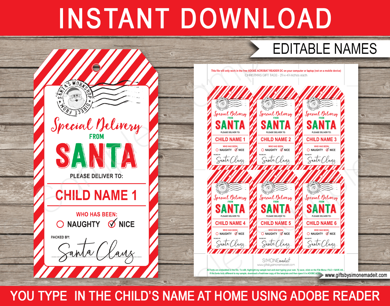 Christmas Santa Gift Tags - Red &amp; Green for Santa Gift Tags Printable Free