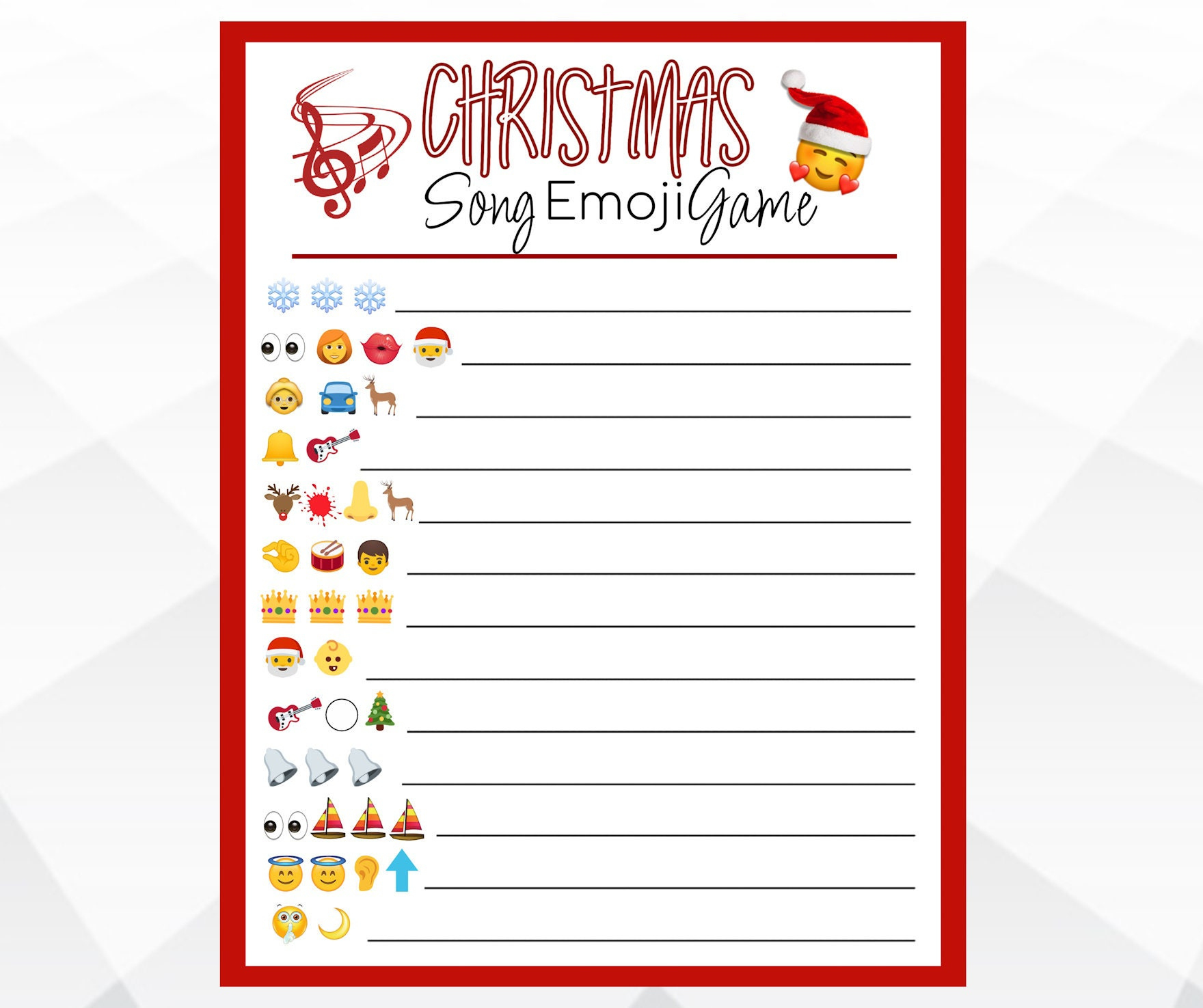 Christmas Song Emoji Game, Christmas Printable Game, Christmas throughout Free Printable Christmas Song Picture Game