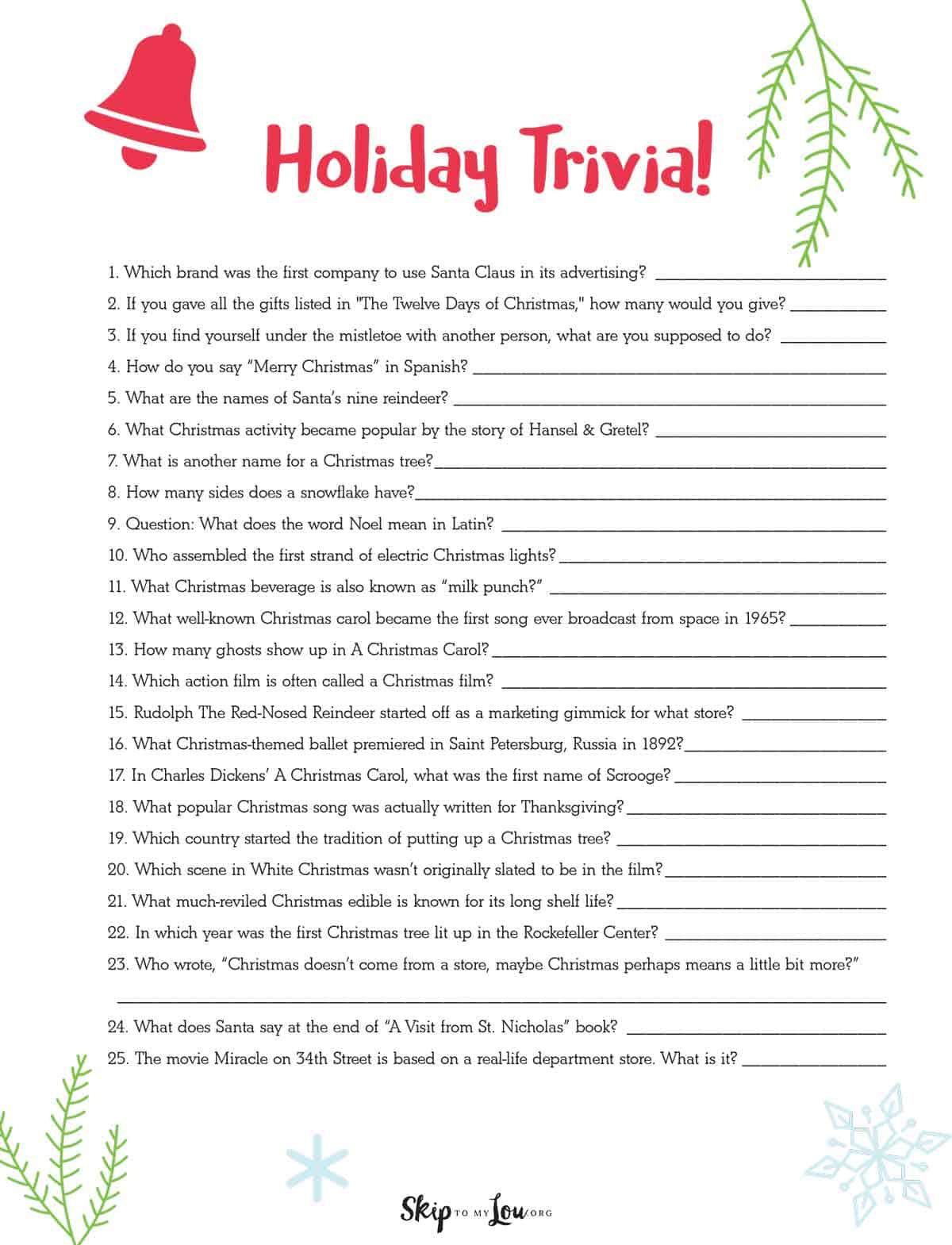 Christmas Trivia | Skip To My Lou in Free Printable Christmas Trivia Quiz