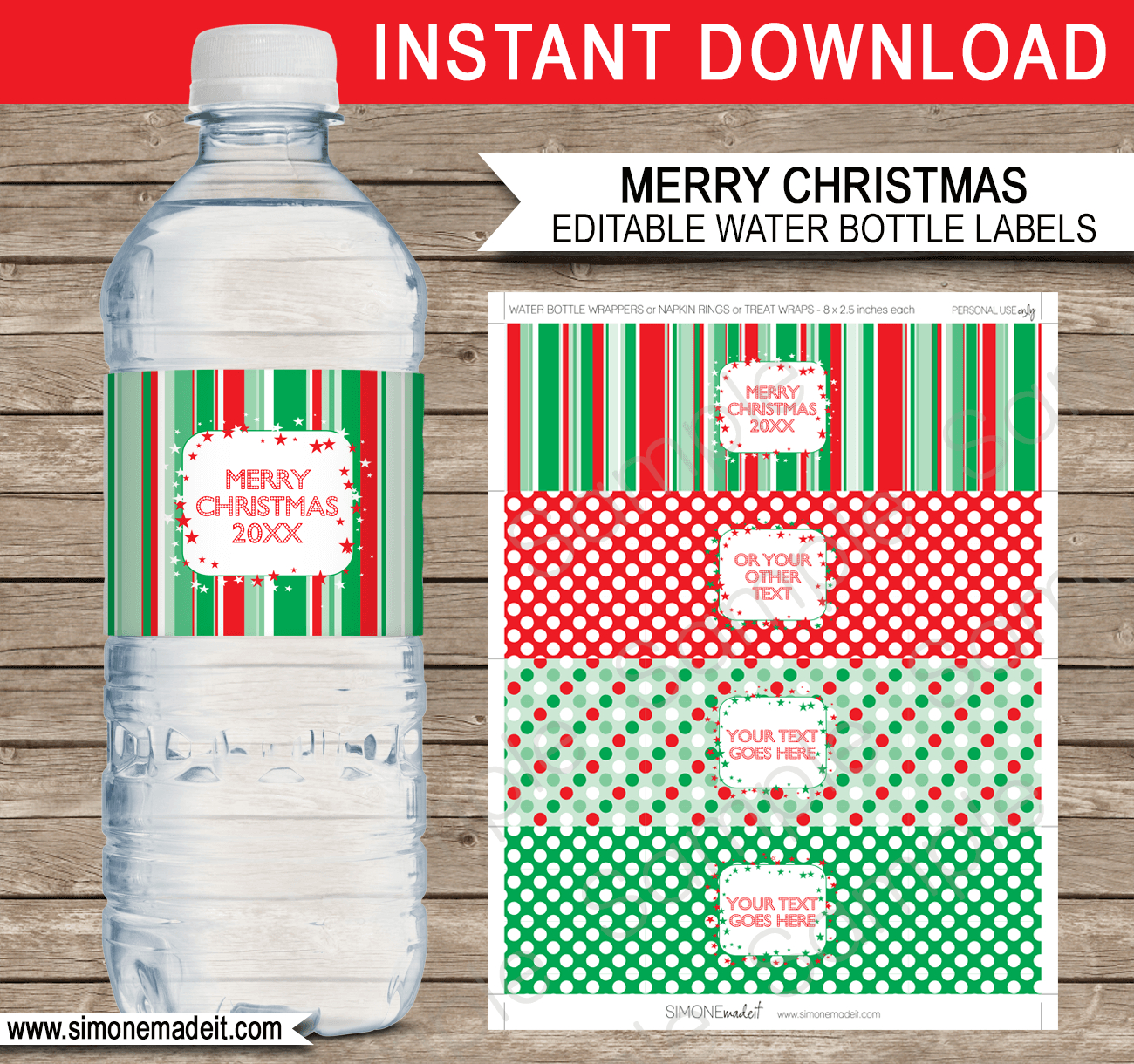 Christmas Water Bottle Labels Template - Red &amp; Green intended for Christmas Water Bottle Labels Free Printable