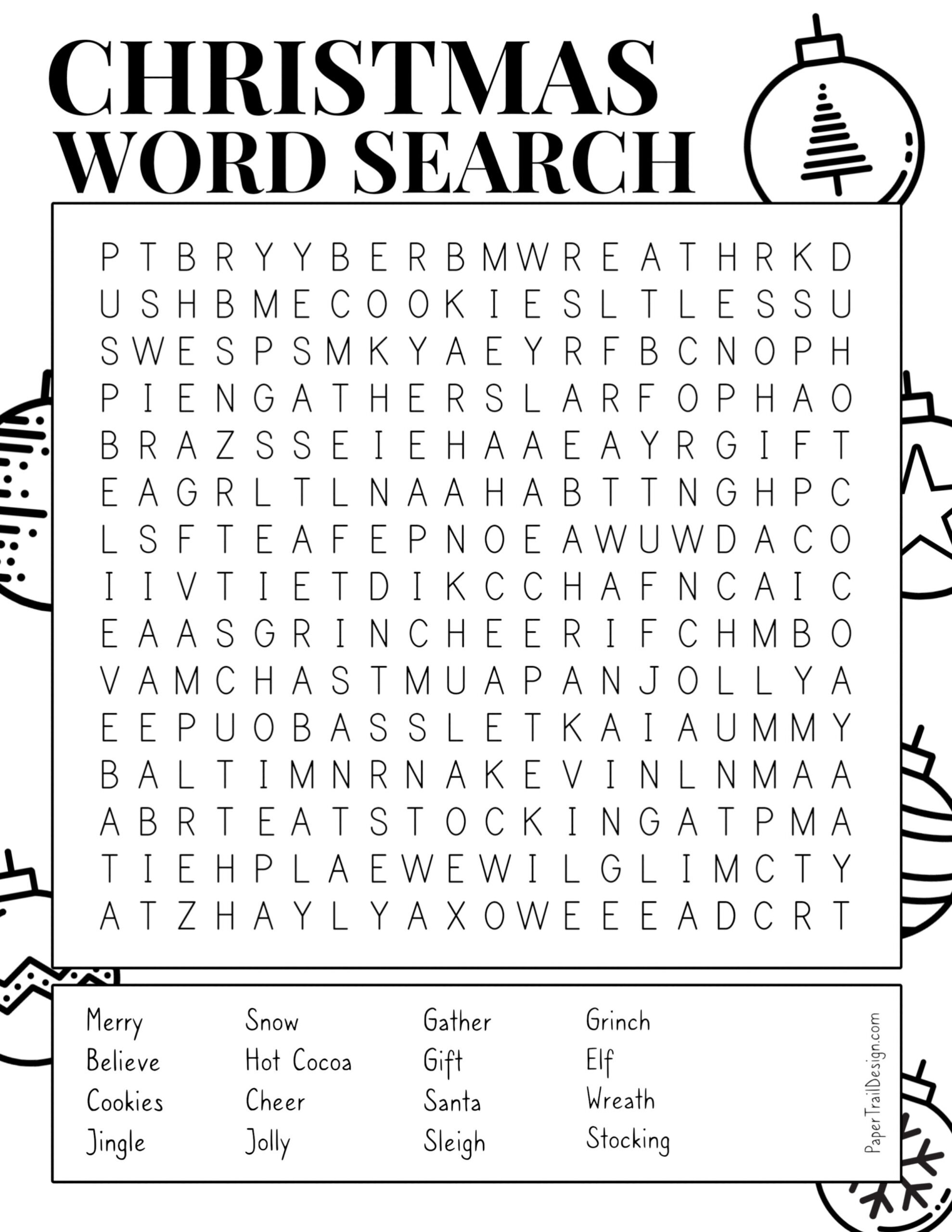 Christmas Word Search Printable - Paper Trail Design throughout Free Printable Christmas Word Search Pages