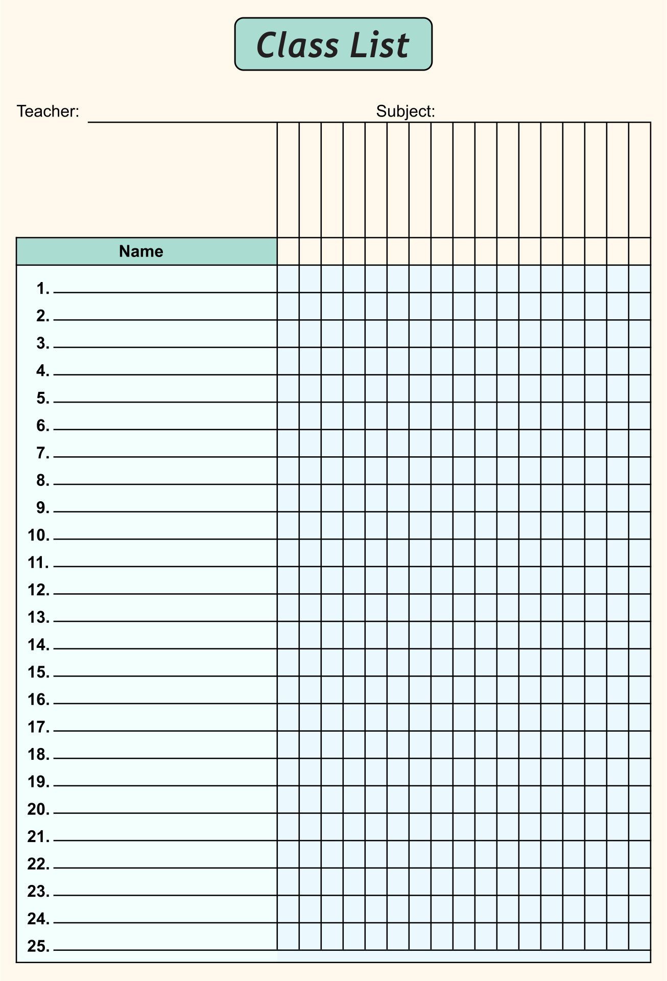 Class List Blank - 10 Free Pdf Printables | Printablee | Class intended for Free Printable Class List Template for Teachers