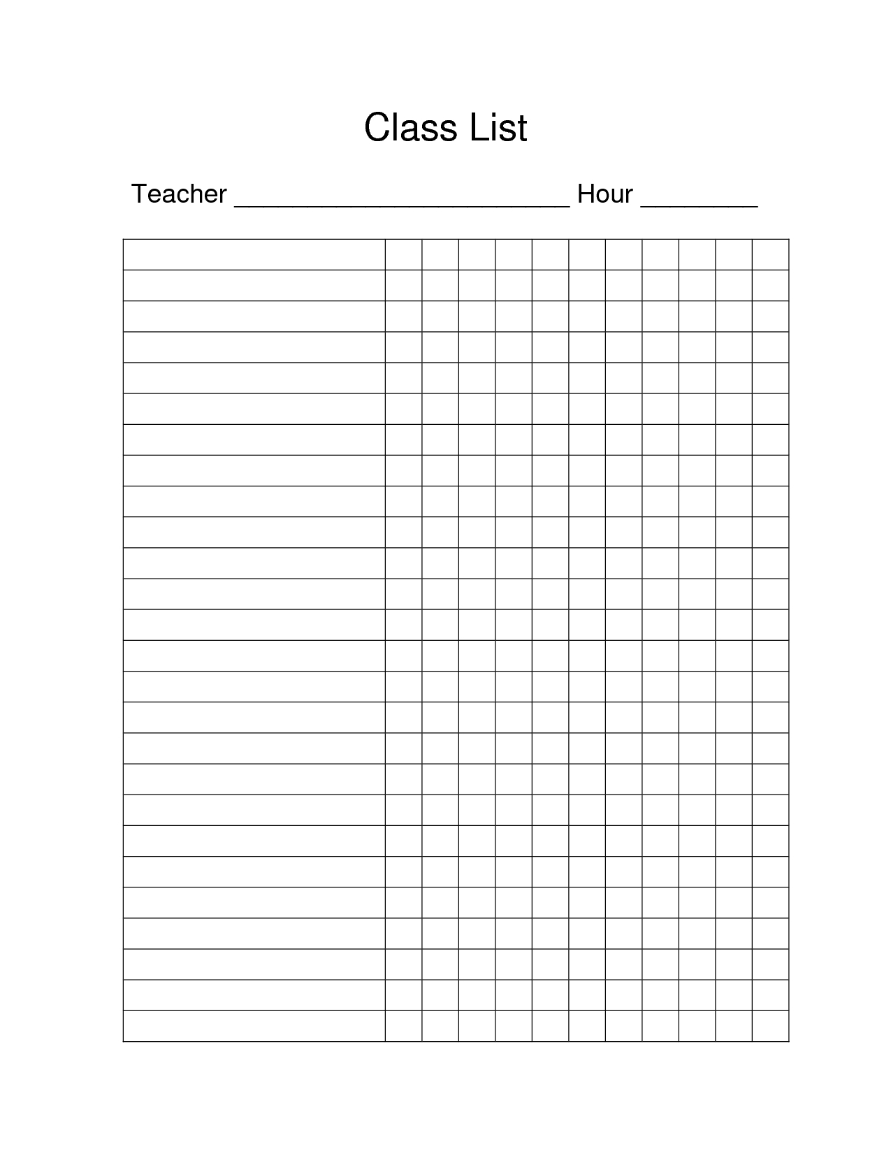 Class List Blank Printable | Printablee | Class Roster, Class List for Free Printable Class List Template For Teachers