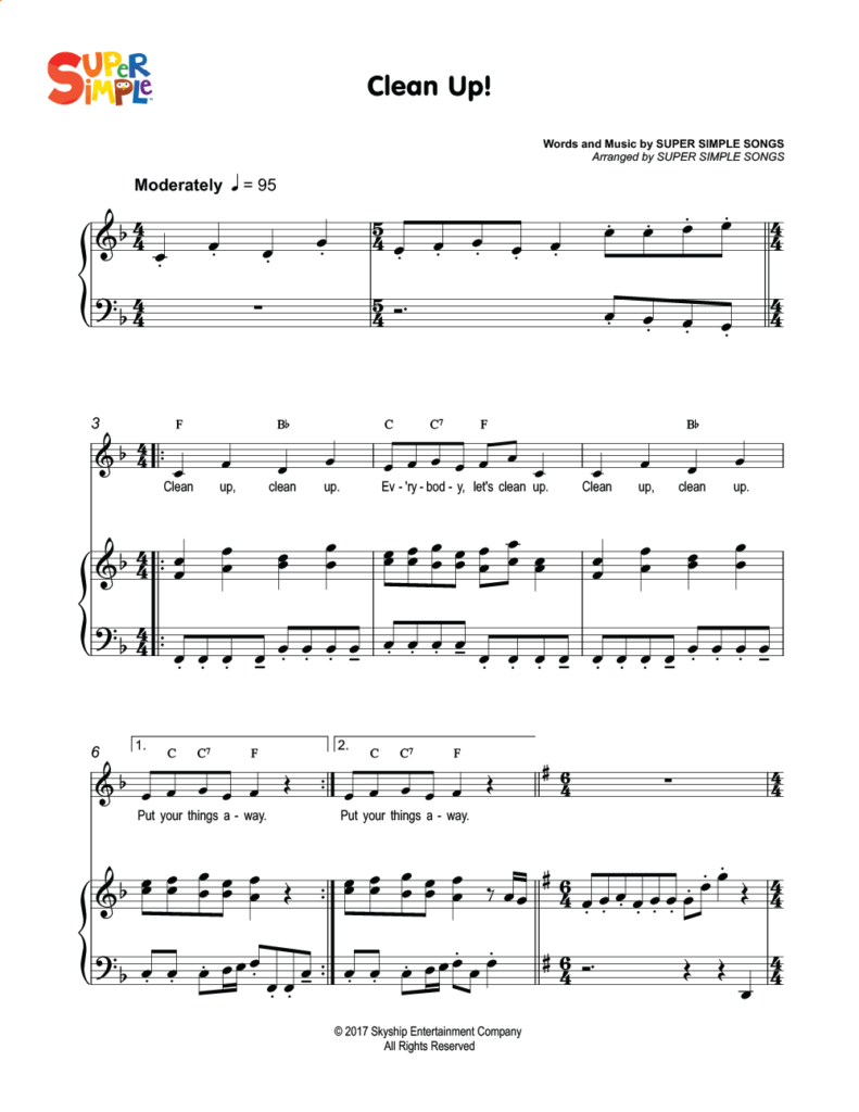 Clean Up! Sheet Music - Super Simple pertaining to Free Printable Sheet Music Lyrics