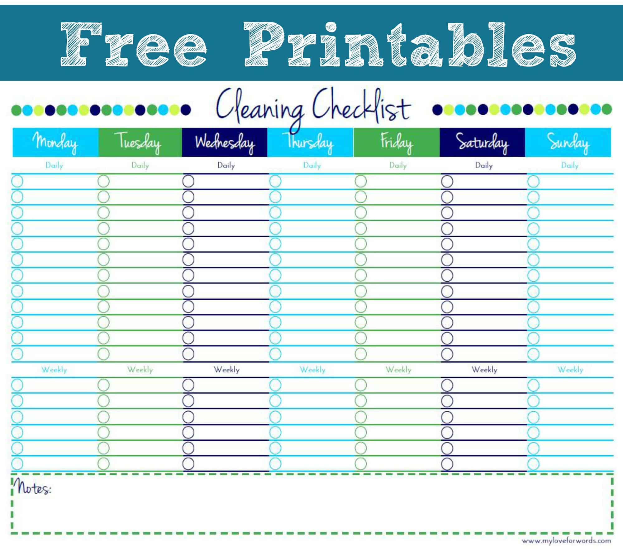 Cleaning Checklist {Free Printable} regarding Free Printable Cleaning Schedule