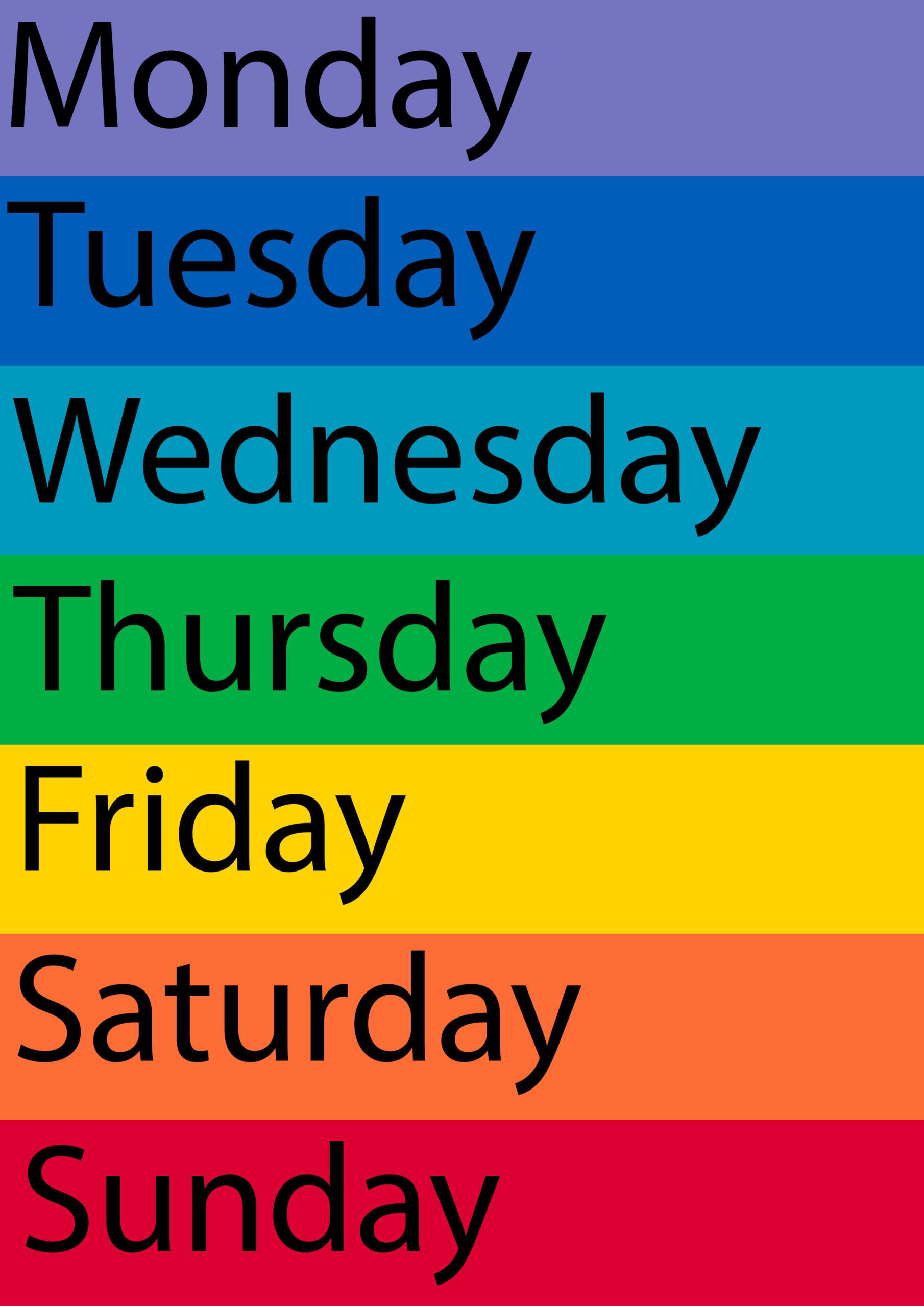 Colorful Days Of The Week Display within Free Printable Days of the Week