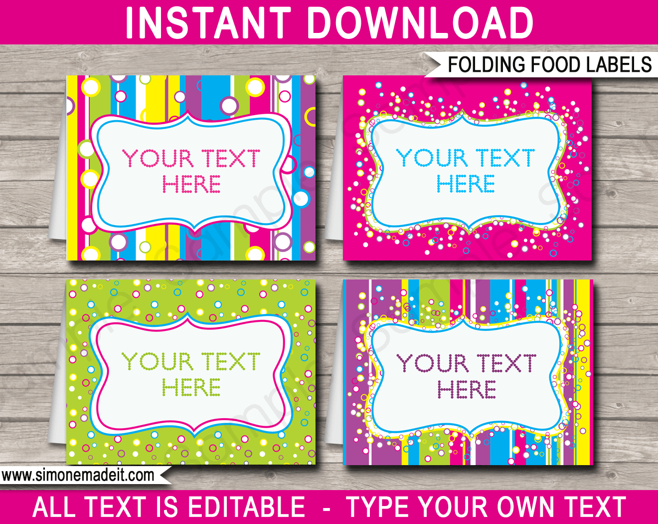 Colorful Party Food Labels Template - Pink with Free Printable Candy Buffet Labels Templates