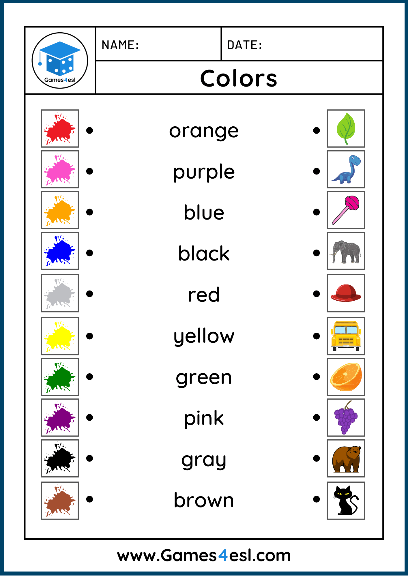 Colors Worksheets | Free Worksheets For Teaching Colors | Games4Esl with regard to Free Printable Esl Resources