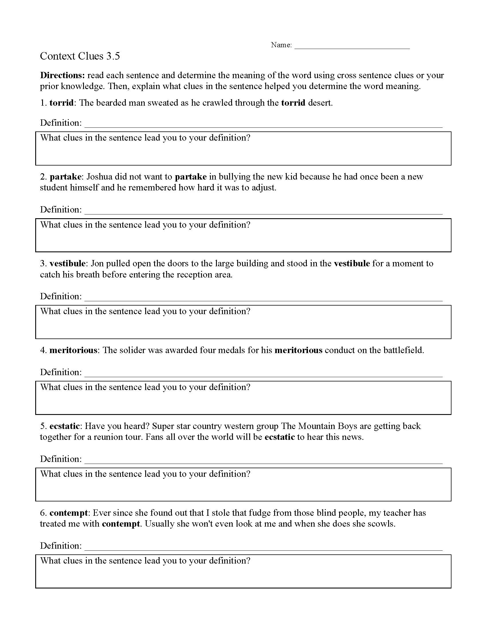 Context Clues Worksheets | Ereading Worksheets regarding Free Printable 5Th Grade Context Clues Worksheets