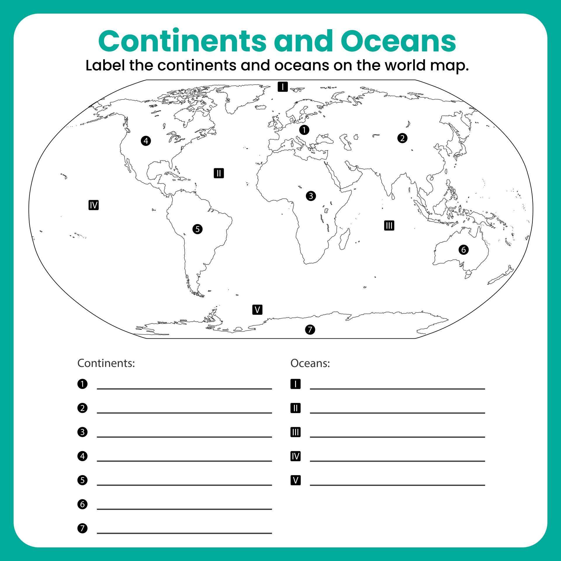 Continents And Oceans Map Worksheet with regard to Free Printable Map Of Continents And Oceans