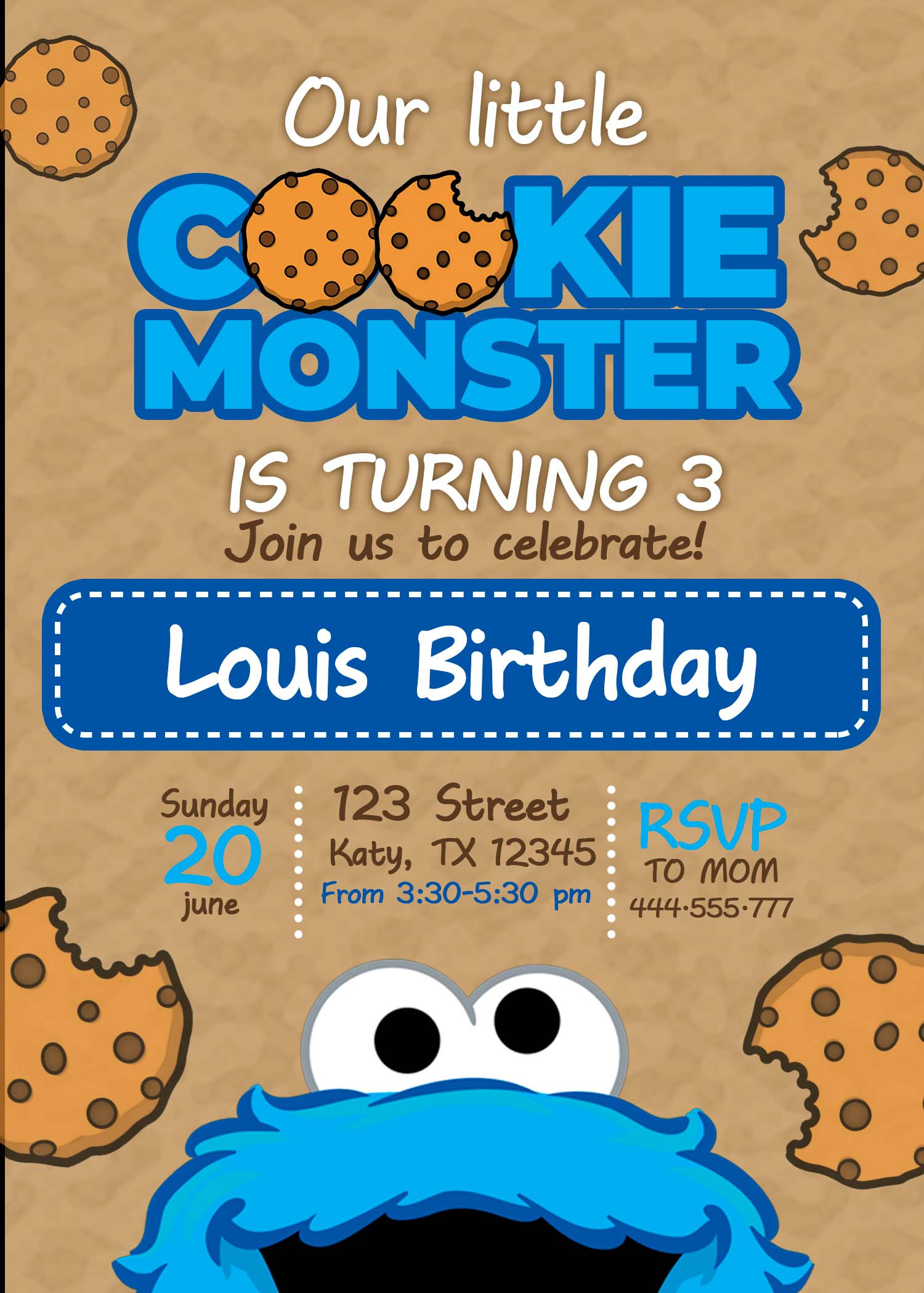 Cookie Monster Birthday Party Invitation | Magical Invite for Free Printable Cookie Monster Birthday Invitations